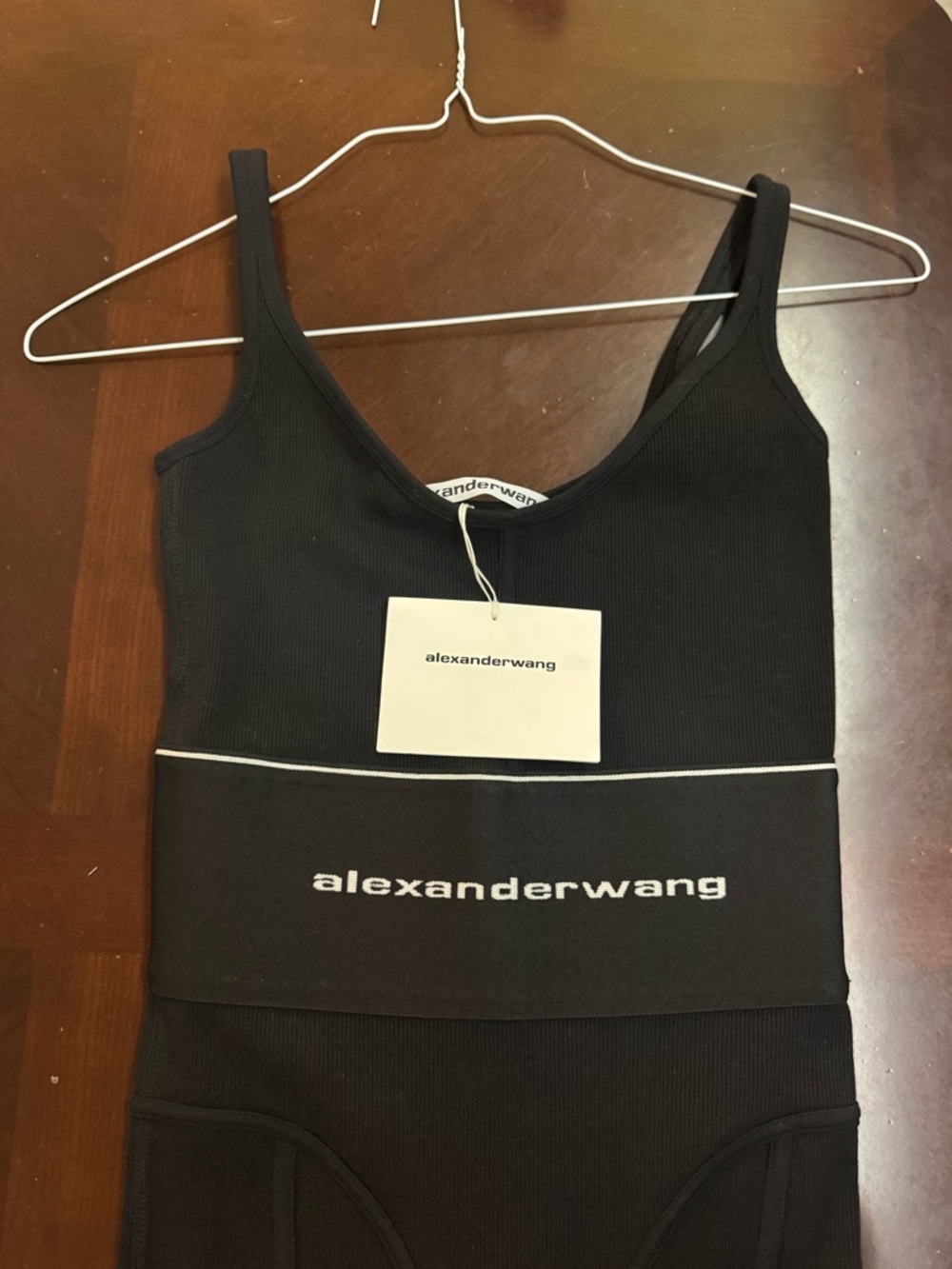 Alexander Wang Black Ribbed Logo Tank Jumpsuit